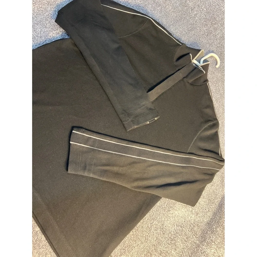 Hugo Boss Mens Regular Fit Quarter Zip Pullover Black Cotton Pique Mock Neck M